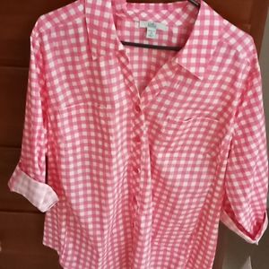 Croft and barrow pink gingham blouse 2x